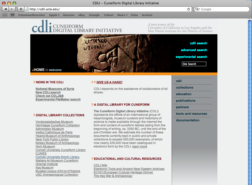 Die Startseite der CDLI im Web